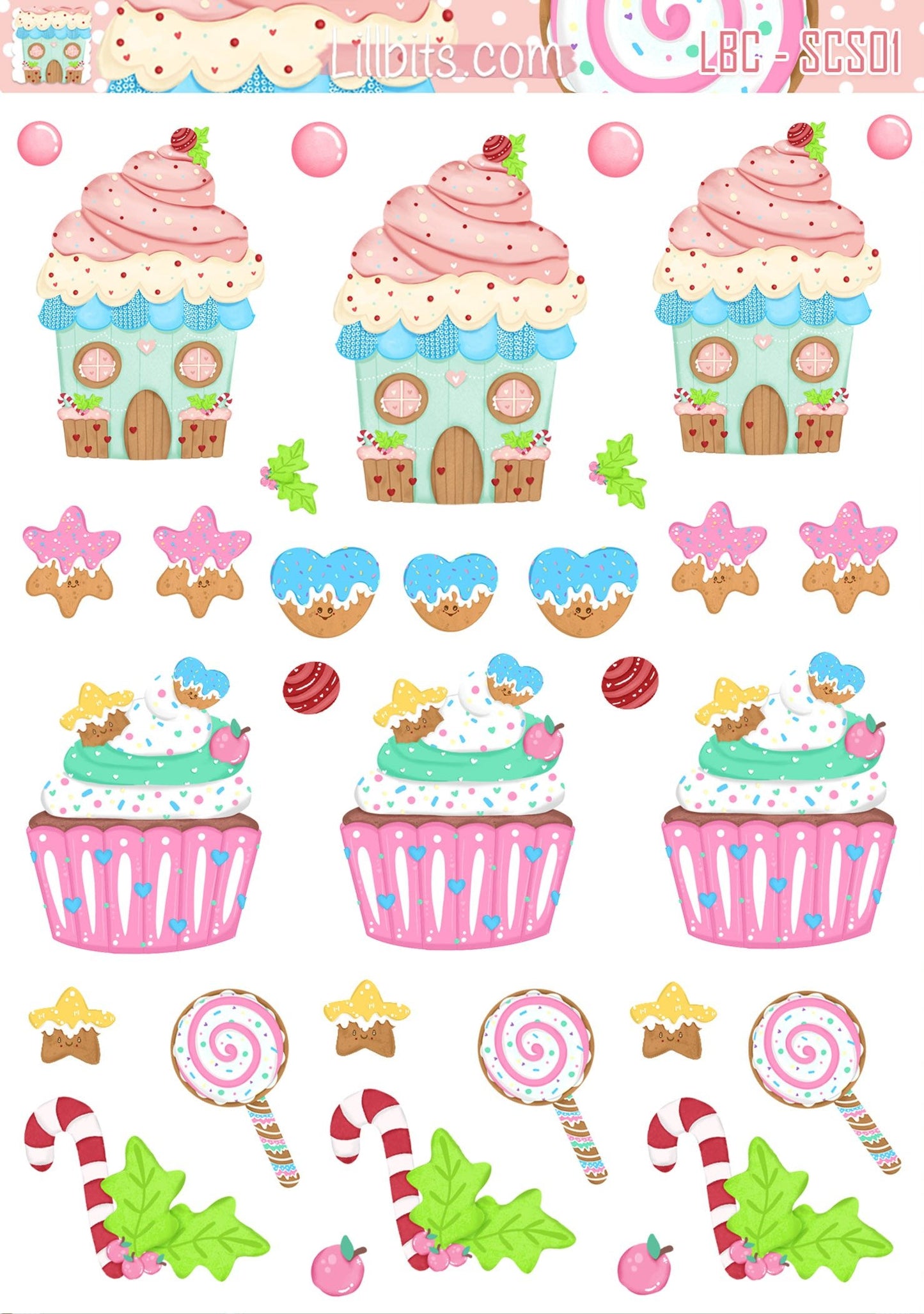 A6 Sugar Cupcakes Sticker Sheet