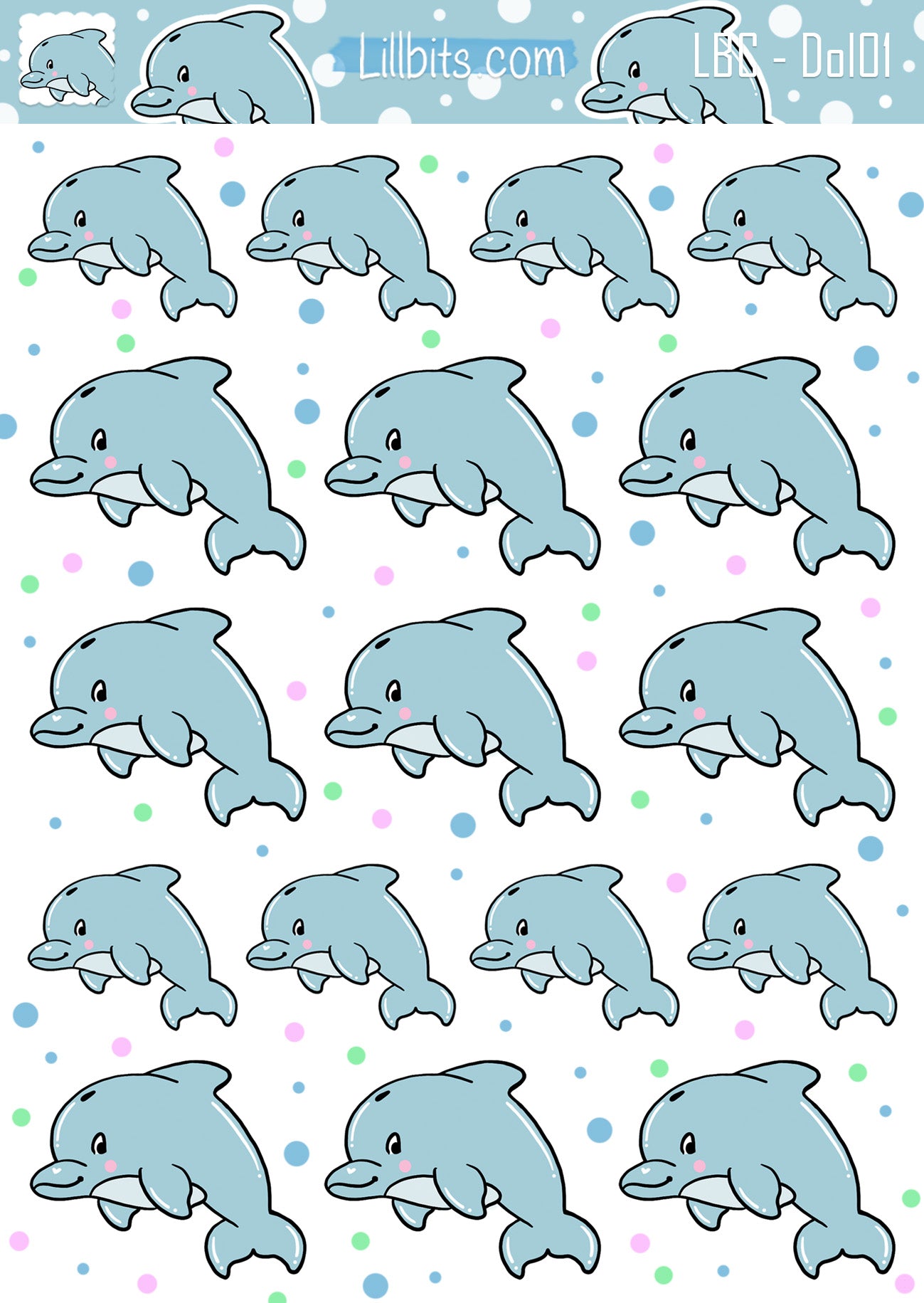 Lill Dolphin Sticker Sheet - A6