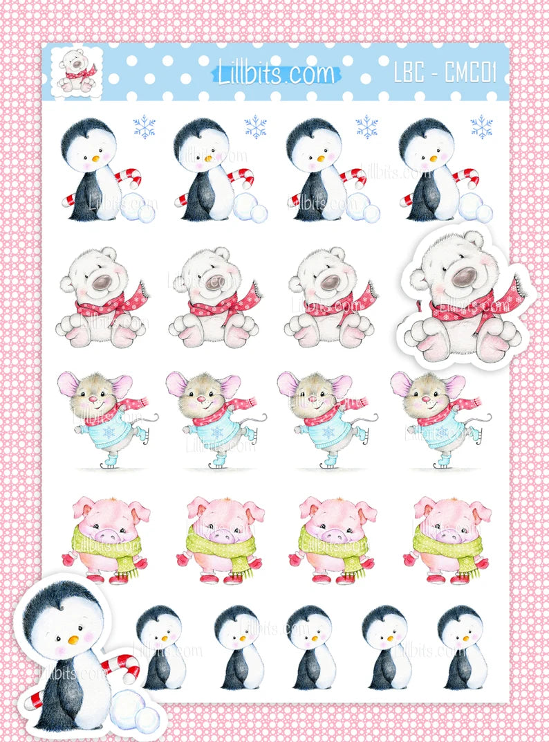 A6 Christmas Cuties Sticker Sheet