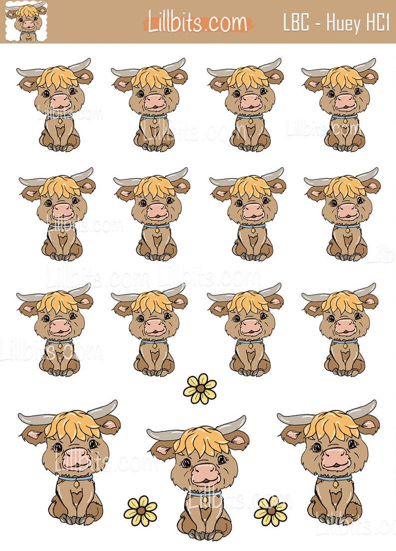 A6 Huey the Highland Cow Sticker Sheet