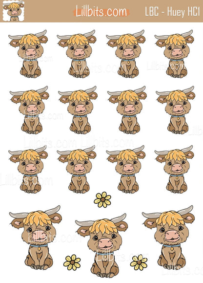 A6 Huey the Highland Cow Sticker Sheet