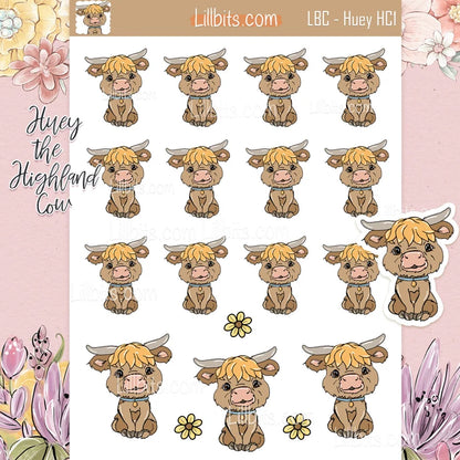 A6 Huey the Highland Cow Sticker Sheet