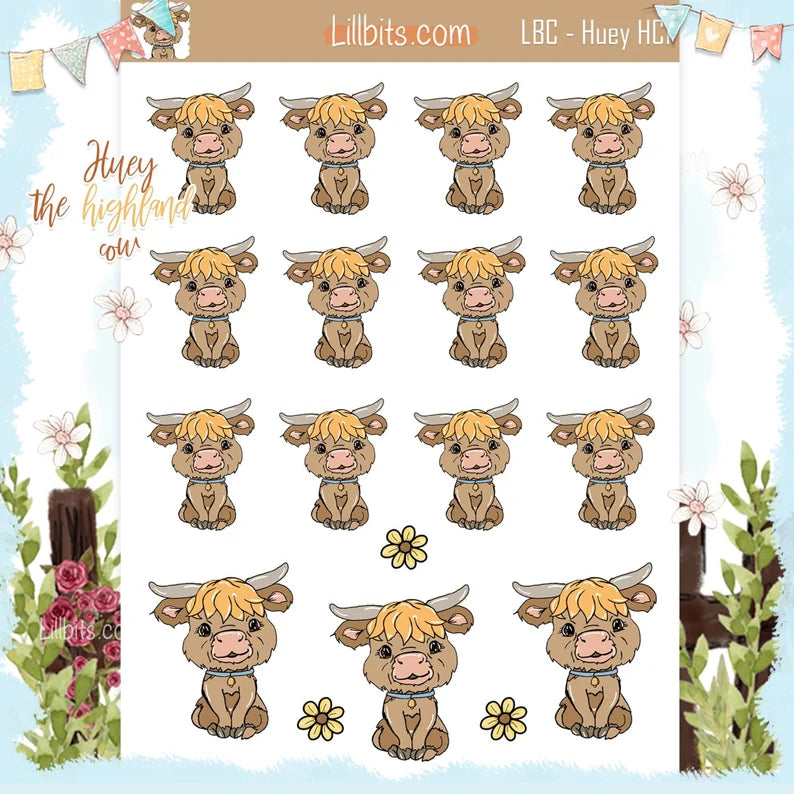 A6 Huey the Highland Cow Sticker Sheet