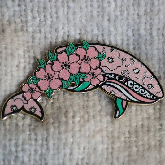 Sakura Whale Pin