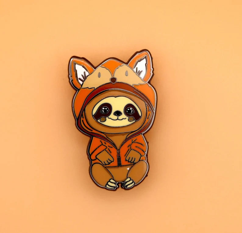 Slothy Fox Enamel Pin