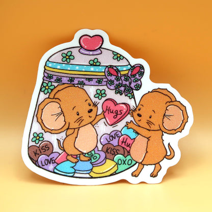 Jar of Hugs Mice Die Cut Sticker